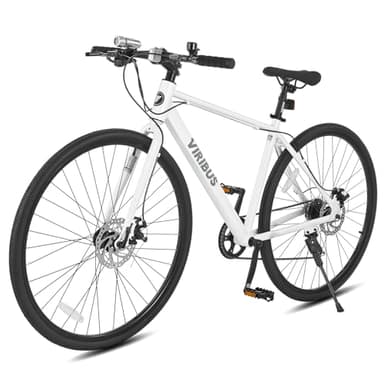 Viribus Hybrid Bikes, 28 inch Road Bike with Lightweight Aluminum Frame for Men, 700C Hybrid Bicycle 7 Speed for Addult Mens City Commuter, White