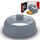 Microwave Splatter Cover Glass - Collapsible Microwave Splatter Cover for Plate & Bowl - Tempered Glass Top, Food-Grade Silicone Dome with Heating Vents & Heat-Safe Handle