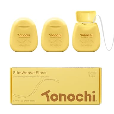 Tonochi SlimWeave Flat Dental Floss for Tight Teeth & Tight Spaces – Extra Thin, Smooth-Glide, Gentle on Gums, Mint + Xylitol, 3-Pack (50 m Each)