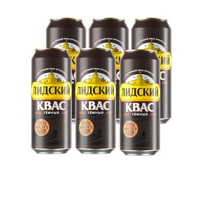 Authentic Eastern European Fermented Kvass LIDSKI Dark Drink - Soft Drink Made with Rye Flour, Rye & Barley Malt – Non Alcohol Russian Soda - 6-Pack of Kvass Drink Can15.20 fl. oz (0.45L)