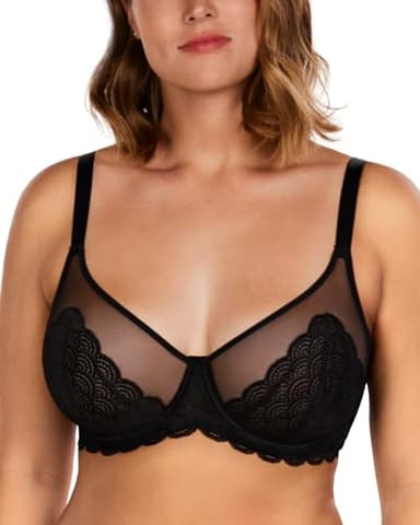 HSIA Minimizer Bras for Women Large Bust Full Coverage Lace Plus Size Bra - Mermaid Scales Black