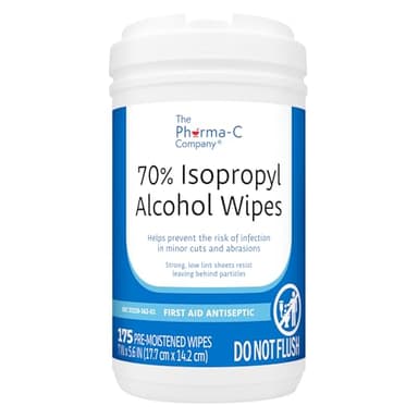 The Pharma-C Company 70% Isopropyl Alcohol Wipes [175ct Wipes] - Large Durable IPA Wipes. First-Aid Antiseptic Wound Cleaner with Moisture Lock Lid.