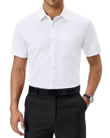 Alimens & Gentle Mens Dress Shirts Short Sleeve Wrinkle Free White Button Down Shirt Summer Wedding Shirts with Pocket