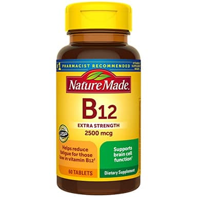 Nature Made Extra Strength Vitamin B12 2500 mcg, B12 Vitamins, Dietary Supplement for Energy Metabolism Support, 60 Tablets, 60 Day Supply