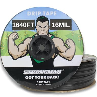 Strongman Premium Drip Irrigation | 1640 ft 5/8" Tape Roll | Smart Regulator | Garden Drip Watering System for Plants, Lawn, Greenhouse | 0.26 GPH | 0.4mm Thickness