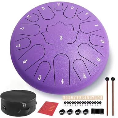 Rain Drum for Outside - 15 Note 12 Inch Steel Tongue Drum - Handpan Drum for Meditation and Beginners with Music Book, Rain Drum Mallet, and Carrying Bag(Purple, 12 lnch)