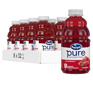 Ocean Spray® Pure Unsweetened Cranberry, 100% Cranberry Juice From Concentrate, 32 Fl Oz Bottle (Pack of 8)