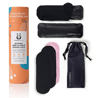 Pandabelle Hot & Cold Reusable Perineal Ice Pack with 4 Washable Cotton Sleeves & Carry Bag for Postpartum Perineal Pain, Hemorrhoids, C-Section Scar, Breastfeeding, Post-Waxing Hair Removal & More