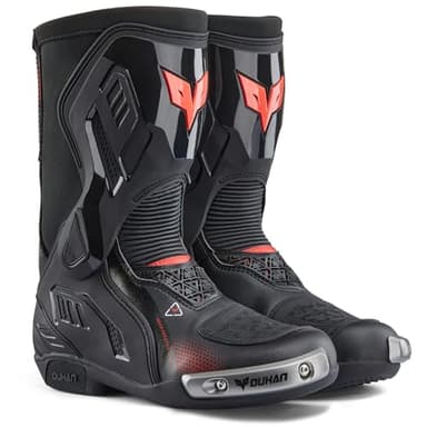DUHAN Motorcycle Boots for Men and Women, Motocross Racing Boots with Dual-Axis System Anti-Slip Sole, Leather Riding Boots for Road Sports Protection