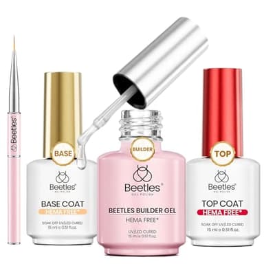 Beetles HEMA Free Builder Nail Gel with No Wipe Top Coat Gel Nail Polish and Base Coat Set for Nails Shine Finish and Long Lasting Upgraded Safe Low-Sensitivity Formula Nail Gifts for Women