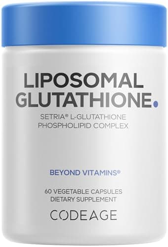 Codeage Liposomal Glutathione Supplement - Pure Reduced Setria L-Glutathione, Liposomal Delivery, Phospholipid Complex - Encapsulated Glutathione Powder Pills - Vegan, Non-GMO - 60 Capsules