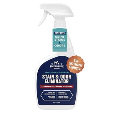 Rocco & Roxie Supply Co. Stain & Strong Odor Eliminator, Enzyme Cleaner, Pet Odor Eliminator for Home - Carpet Stain Remover for Cats & Dog Pee - Urine Destroyer - Carpet Cleaner Spray Clear, 32 Fl Oz