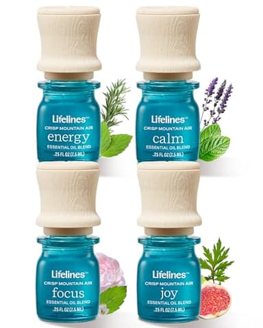 Lifelines Essential Oil Blends, 4-Pack - Blended Essential Oils with Precision Pump for Aromatherapy Diffusers - Long-Lasting Scented Fragrance - Crisp Mountain Air (Joy, Calm, Focus & Energy)