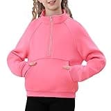 TATAKERI Girls Half Zip Sweatshirt Cropped Pullover Hoodies Long Sleeve Zipper Sweatshirt No Hood Fall Winter Tops with Pocket Rose