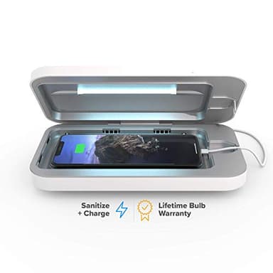 PhoneSoap 3 UV Cell Phone Sanitizer & Dual Universal Cell Phone Charger Box | Patented & Clinically Proven 360-Degree UV-C Light Sanitizer | Disinfects and Charges All Phones (White)