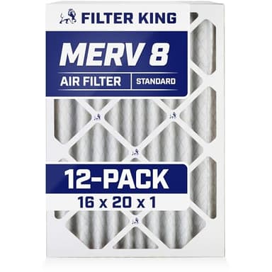 Filter King 16x20x1 Air Filter (MERV 8) (12-Pack) Dust & Allergy Control AC Furnace Filters, MADE IN USA, HVAC, Pleated, Electrostatic (Actual Size: 15.5 x 19.5 x .75)