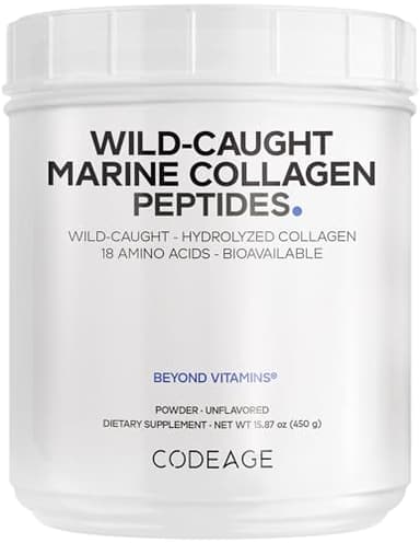 Codeage Marine Collagen Powder - Wild-Caught Hydrolyzed Fish Collagen Peptides - Type 1 & 3 Collagen Protein Supplement - Amino Acids for Skin, Hair, Nails - Paleo Friendly, Non-GMO, 15.87 Ounces