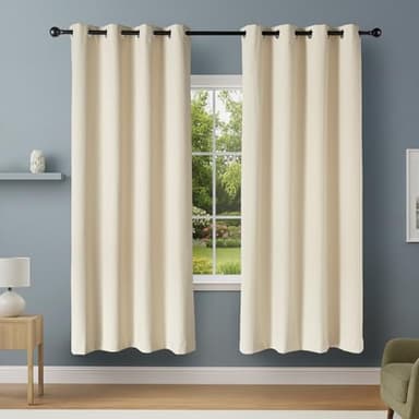 Amazon Basics 100% Blackout Curtains with Grommets, 2 Panels, 52 x 84 Inches, Beige