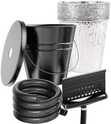 Rear Grease Drainage System for Blackstone Grease Catcher Upgrade, Blackstone Grease Trap Funnel with Grease Gate, Grease Bucket W/Lid, 12 Pack Foil Bucket Liners, Blackstone Griddle Accessories