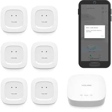 YoLink Water Leak Starter Kit: Hub + 6 Leak Sensor 1 (Silent), LoRa Long-Range, App/SMS/Email Alerts, D2D Offline Triggers, 2 AAA Up to 5-Year Battery, Compatible with Alexa/IFTTT/Home Assistant
