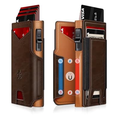 Wallet for Men Wallet with Slim Pop Up Card Holder 9-13 Cards, Bifold Minimalist Smart Wallet RFID Blocking Credit Card Holder with ID Window & Stretchable Cash Slot Compact Metal Aluminum Card Case