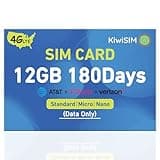 KiwiSIM USA Data SIM Card 12GB 180 Days, 4G LET SIM Card Support for AT&T, T-Mobile and Verizon, SIM Card for Unlocked Cellular Security Cameras/Router/Hotspot WiFi/Trail Camera (Activate Needed)