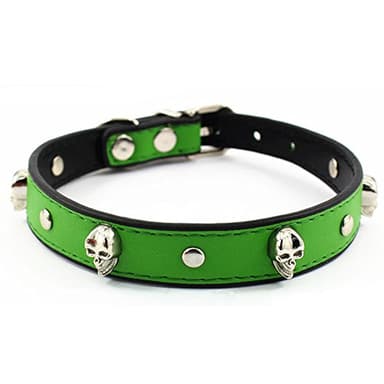 Colorful Personalized Design Skull/Rivet/Star Puppies Cats Collar 9 Colors Optional Red/Yellow/Black/Brown/Pink/Green/Orange/Rose Red/Blue (M, Green (Skull))