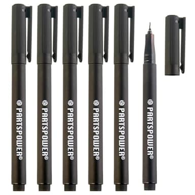 PARTSPOWER Fine Tip Permanent Pens, 6 Count Transparent Sticky Notes Writing Pens, 0.5mm Quick Dry Markers, Black Oil Based Marking Pens