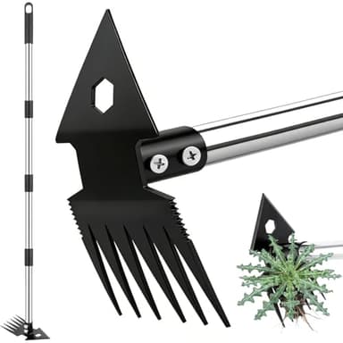 2-in-1 Weed Puller Tool,Dual-Head Garden Hoe Weeder Tool with Long Handle,Heavy Duty Manganese Steel Weeding Tool for Gardening,Uprooting Weed Remover for Yard Lawn Patio and Garden