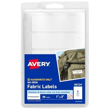 Avery No-Iron Fabric Labels, 1" x 3", Washer and Dryer-Safe Waterproof Labels, Non-Printable, 20 Total (40724)