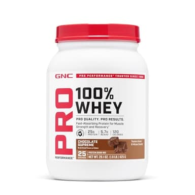 GNC Pro Performance 100% Whey Protein Powder 2.0, Fast Absorbing for Muscle Strength and Recovery, Chocolate, 25 Servings
