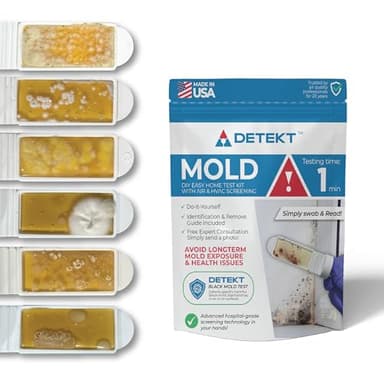 Indoor Air Quality Test Kit for Home by Detekt - (12) Simple Screening 6 Mold Tests + 6 Bacteria Tests - Test HVAC & Surfaces - DIY Mold Testing with Species Identification Guide & Free Consultation