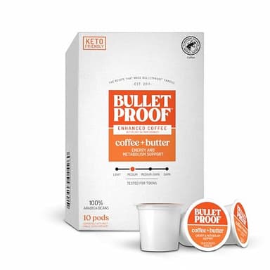 Bulletproof Coffee + Organic Grass-Fed Butter Single-Serve Pods, 10 Count, Keto Coffee, All-in-one Recipe with MCT Oil and Butter, Packaging May Vary