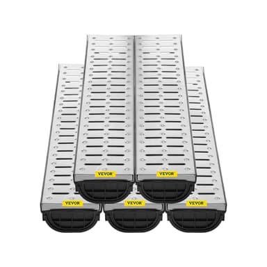 VEVOR Trench Drain System 5 Pack, Channel Drain with Metal Grate 5.7 x 3.1 in HDPE Drainage Trench, Black Plastic Garage Floor Waterway 5 x 39 in with 5 End Caps for Garden Driveway