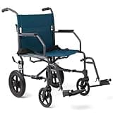 Medline Durable Folding Steel Transport Wheelchair with 12-Inch Wheels, 19-Inch Seat Width, Gray Frame, Microban, Teal Upholstery