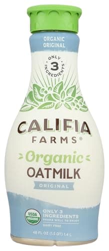 Califia Farms - Organic Original Oat Milk, 48 Oz, Dairy Free, Plant Based, Vegan, Non GMO, USDA Organic Milk