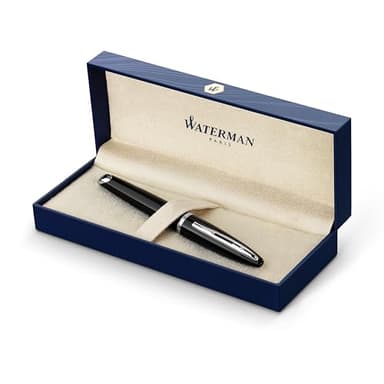 Waterman Carène Black Sea Fountain Pen, High-Gloss Black with Palladium Plated Trim, Fine Nib with Blue Ink Cartridge, Gift Box