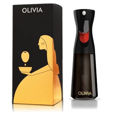 OLIVIA SIGNATURE The Original Advanced Kitchen Olive Oil Sprayer for Cooking, Flairosol Continuous Mist Dispenser with Portion Control, Reusable Glass Spray Bottle, Anti-Drip & Leakproof, Black 200 ml