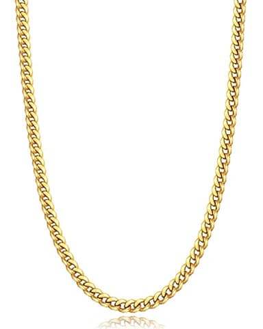 Jewlpire Gold Chain for Men, 4mm Mens Necklace Cuban Link Chain Necklace for Men, 18K Gold Plated Chain Necklace Sturdy & Durable Men's Necklaces 18 inch