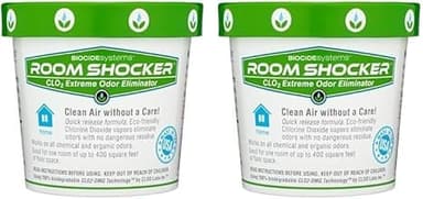 Biocide Systems Room Shocker Strong Odor Eliminator for Home & Office, Eco-Friendly Chlorine Dioxide Odor Bomb for House Interior Up to 400 Square Feet of Floor Space (2-Pack)