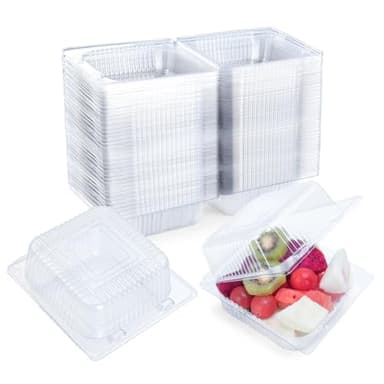 Evnlo 100 Count Clear Plastic Containers with Lids for Food, Thickened Disposable Sandwich Containers Clamshell Boxes for Cake Slice, Dessert, Hamburger, Salad, Pastry, Fruits, Takeout Tray