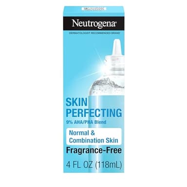 Neutrogena Skin Perfecting Daily Liquid Facial Exfoliant with 9% AHA/PHA Blend for Normal & Combination Skin, Smoothing & Brightening Leave-On Exfoliator, Oil- & Fragrance-Free, 4 fl. oz