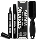 Striking Viking 2 Pack Beard Pencil Filler for Men with 4 Tips (Jet Black) - Fill, Shape & Define with this Long-Lasting, Waterproof Beard Pen Kit Including Brush