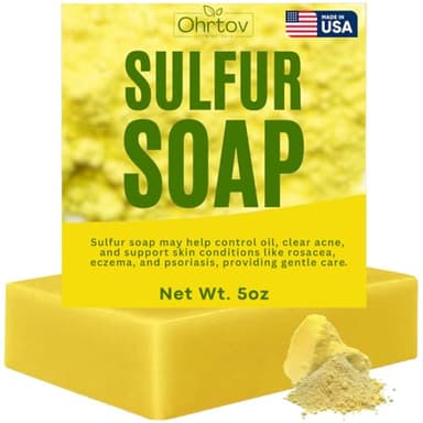 Sulfur Soap Bar – Sulfur Face & Body Wash for Acne – Sulphur Exfoliating Facial Cleanser Absorbs Excess Oil, Reduces Breakouts, & Cleanses Skin – Natural Acne Soap Skincare, 5oz Bar Made in USA