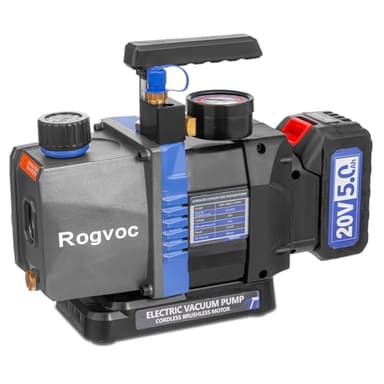 Rogvoc 3.5 CFM Cordless Vacuum Pump with Brushless Motor, 110V 1/4 HP Single Stage Rotary Vane Air Electric Vacuum Pump for HVAC/AUTO, AC Refrigerant Recharging, Applicable to R12 R22 R134a R410a