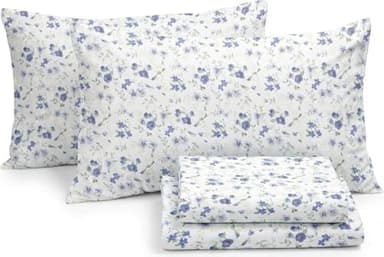 Linen Market 4 Piece Queen Sheet Set - Breathable, Double-Brushed Patterned Cooling Sheets – Ultra Soft & Wrinkle-Free 16" Deep-Pocket Queen Sheets - Easy Care Blossoms Light Blue