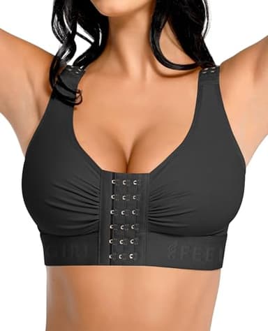 FeelinGirl Post Surgery Compression Bra Soft Support for Mastectomy Breast Augmentation Breast Lift Bra Black M
