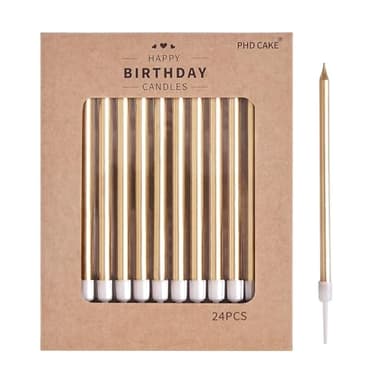 PHD CAKE Champagne Gold Long Thin Metallic Birthday Candles, Cake Candles, Birthday Parties, Wedding Decorations, Party Candles