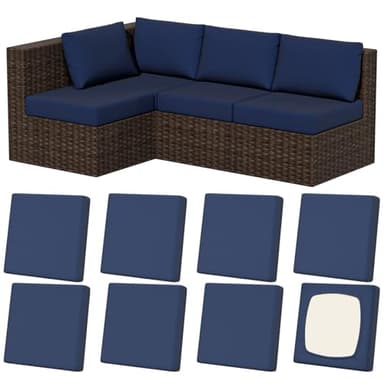 Vorshape 8Pcs Stretch Patio Cushion Covers, Outdoor Couch & Sofa Replacement Slipcovers for Patio Furniture Cushion Covers, Washable Reusable Furniture Protector, Square-Large, Navy-Blue