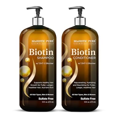 MAJESTIC PURE Biotin Shampoo and Conditioner Set with DHT Blocker Complex - Hydrating, Nourishing & Supporting Healthy Hair, Sulfate Free, for Men & Women - 16 fl oz each